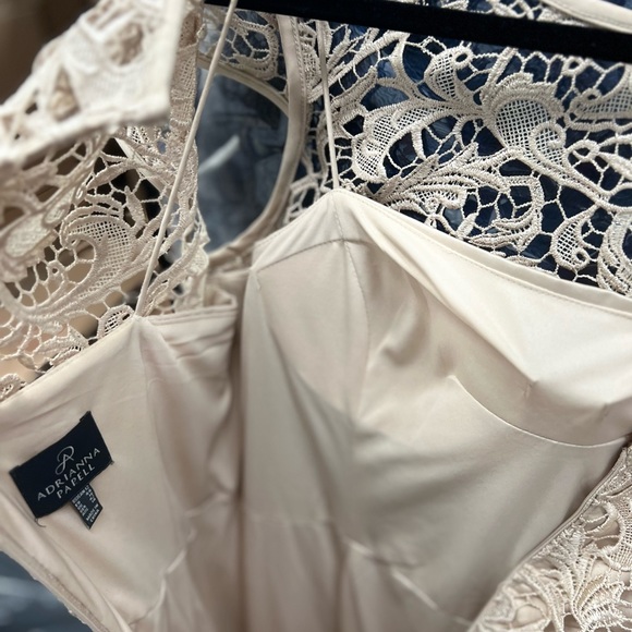 Elegant formal cap sleeve lace column gown by Adrianna Papell. - Picture 10 of 11